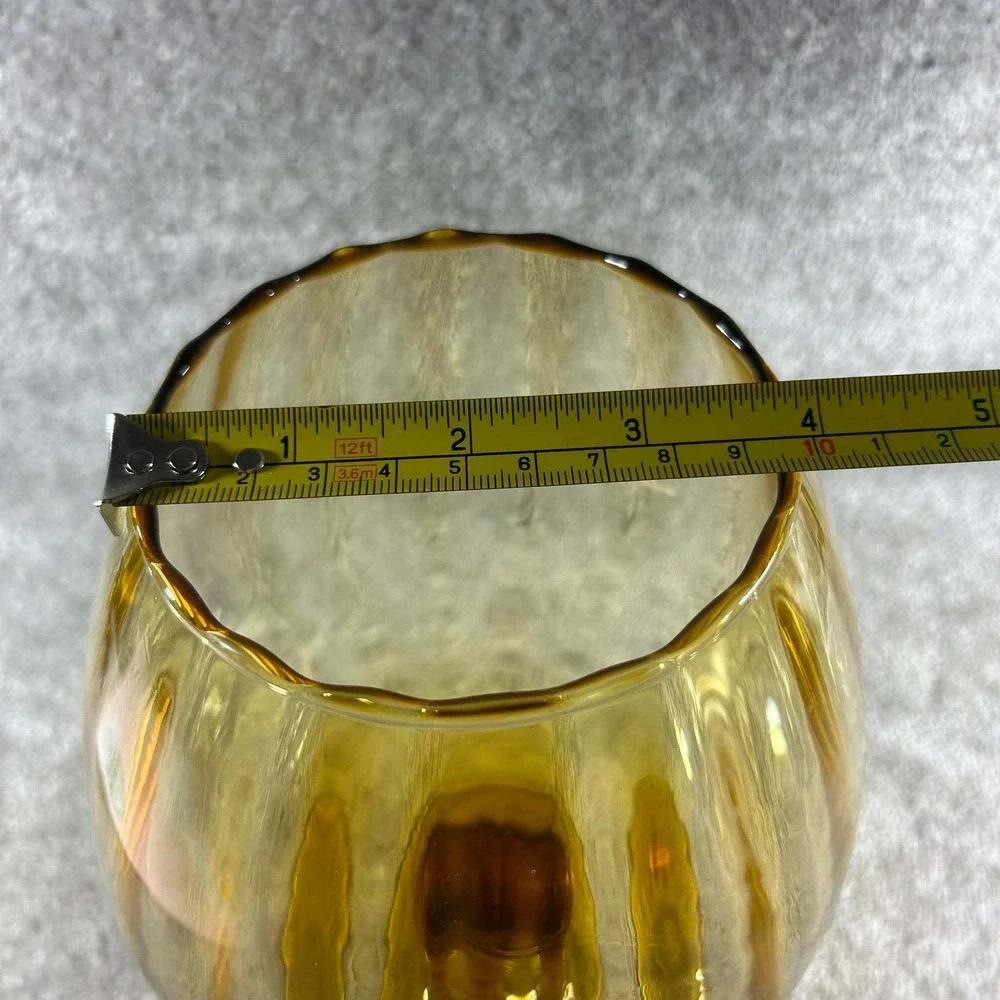 Brandy Snifter Vase Amber Optic Ribbed Glass Pedestal Scalloped Rim 9.5in